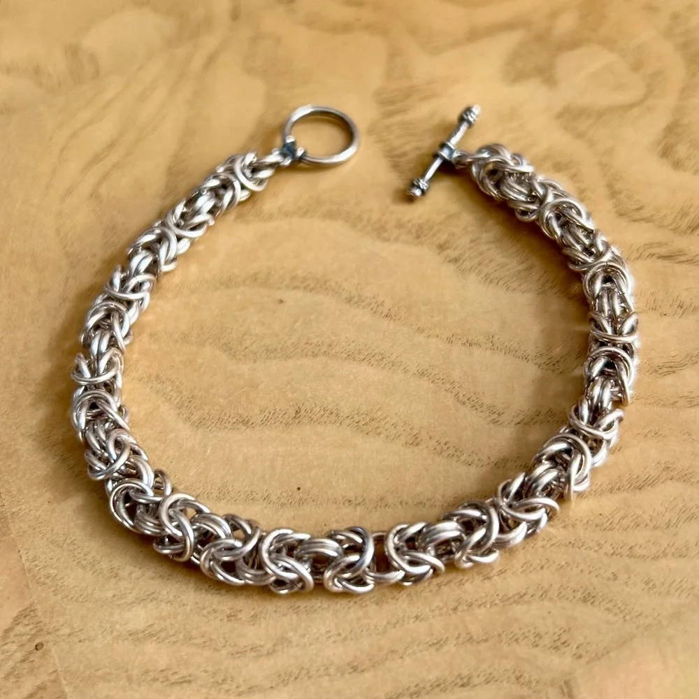 Sterling Silver Byzantine Chain Bracelet - Picture 1 of 5